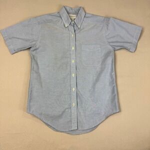 Lands End Womens Vintage Blue Oxford Short Sleeve Button Down Shirt Size 6 USA